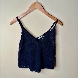 Embossed Women’s Crochet Knit Tank Top Spaghetti Strap. Beach Cover Up Navy Blue